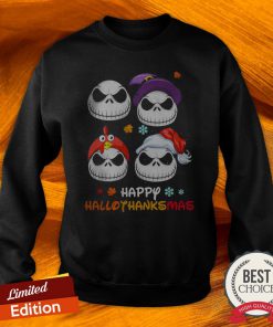 Skellington Halloween And Merry Christmas Happy Hallothanksmas Sweatshirt