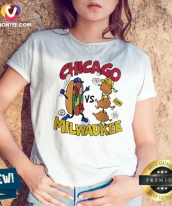 Funny Chicago Cubs Vs Milwaukee Brewers Baseball Hot Dog Cheese Curds V-Neck Shirt