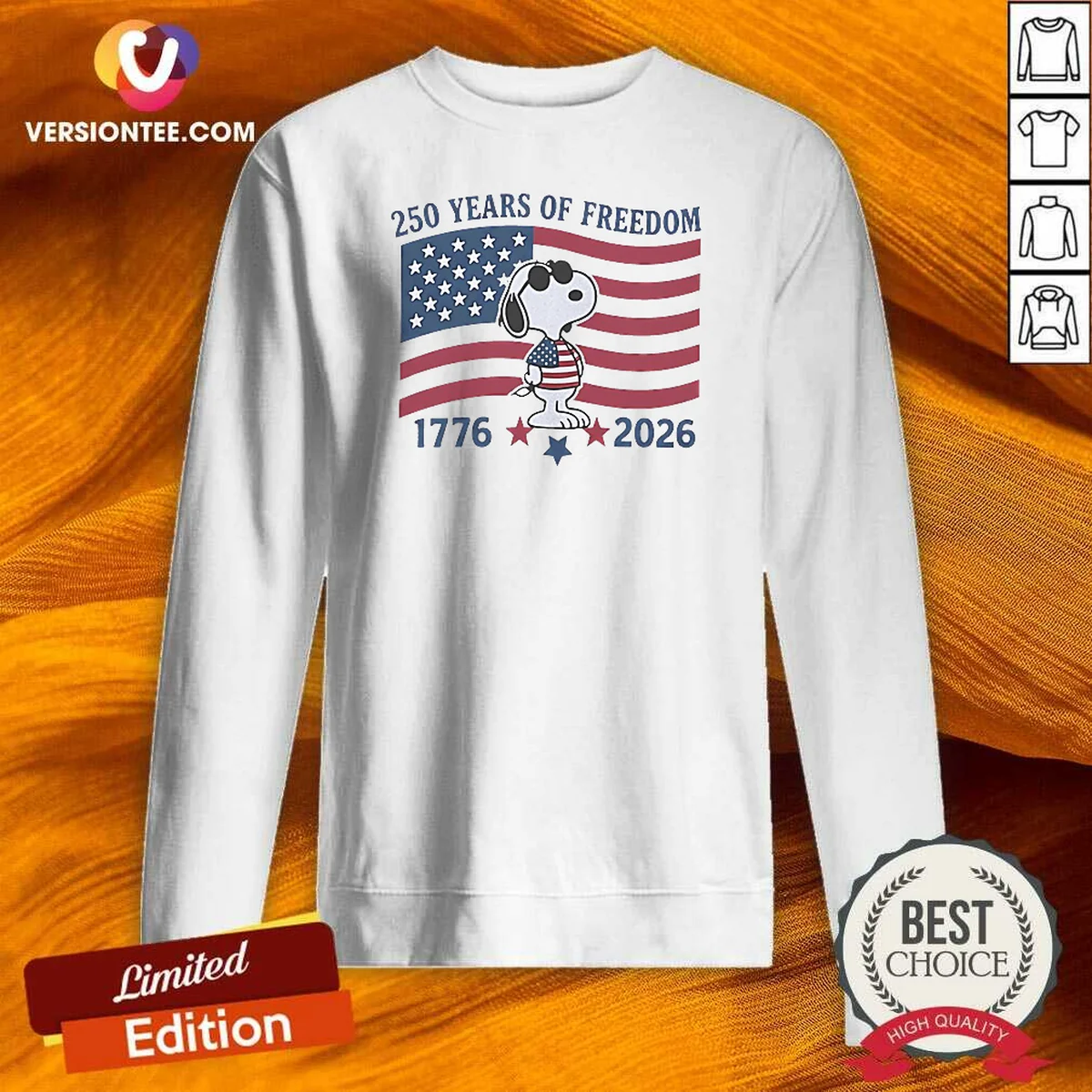 Good Snoopy Wearing Sunglasses 250 Years Of Freedom 1776 2026 Sweatshirt
