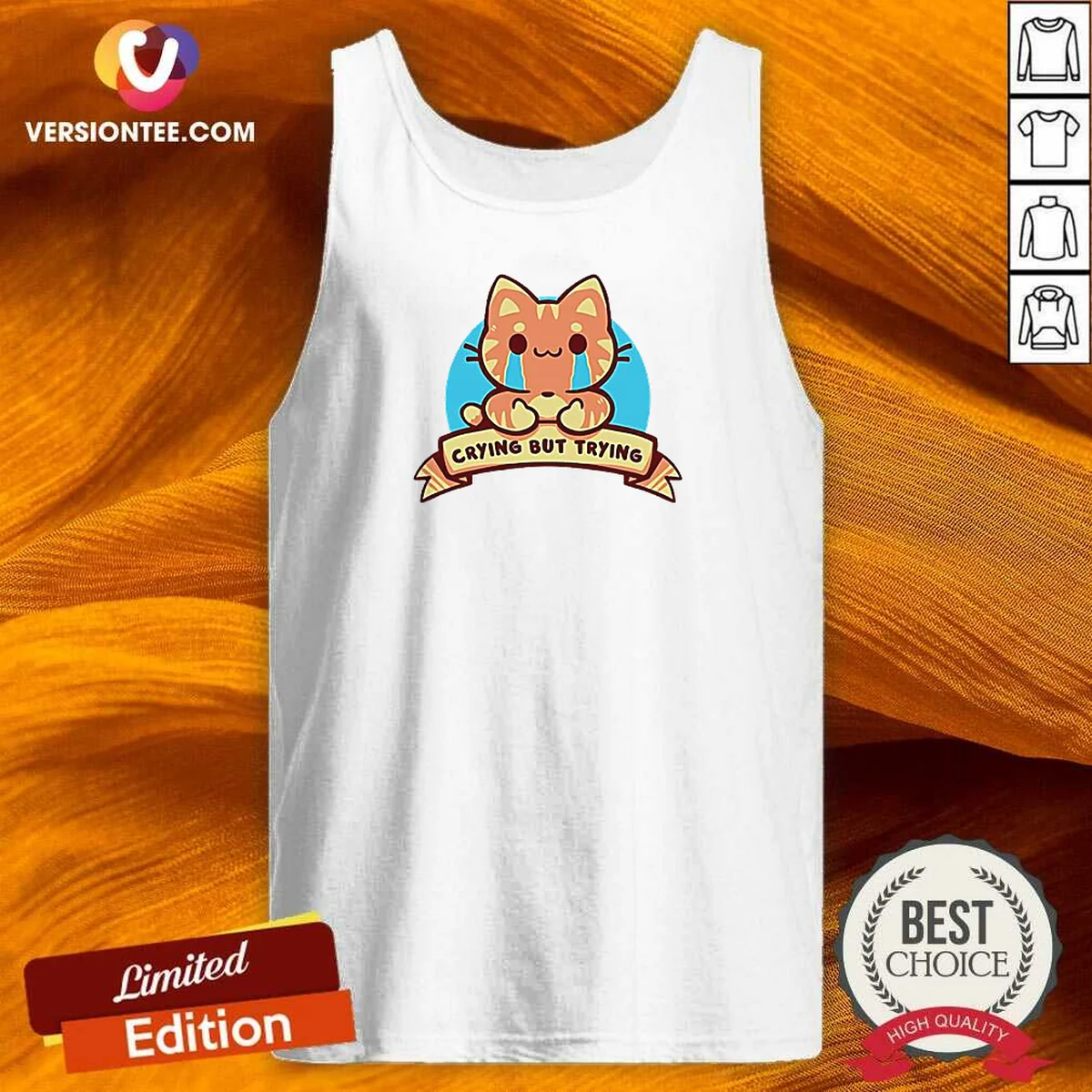 Pretty Crying But Trying Tabby Cat Tank Top Pretty Crying But Trying Tabby Cat Tank Top