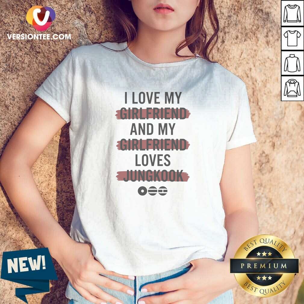 Pretty Good I Love My Girlfriend And My Girlfriend Loves Jungkook BTS Music V-Neck Shirt