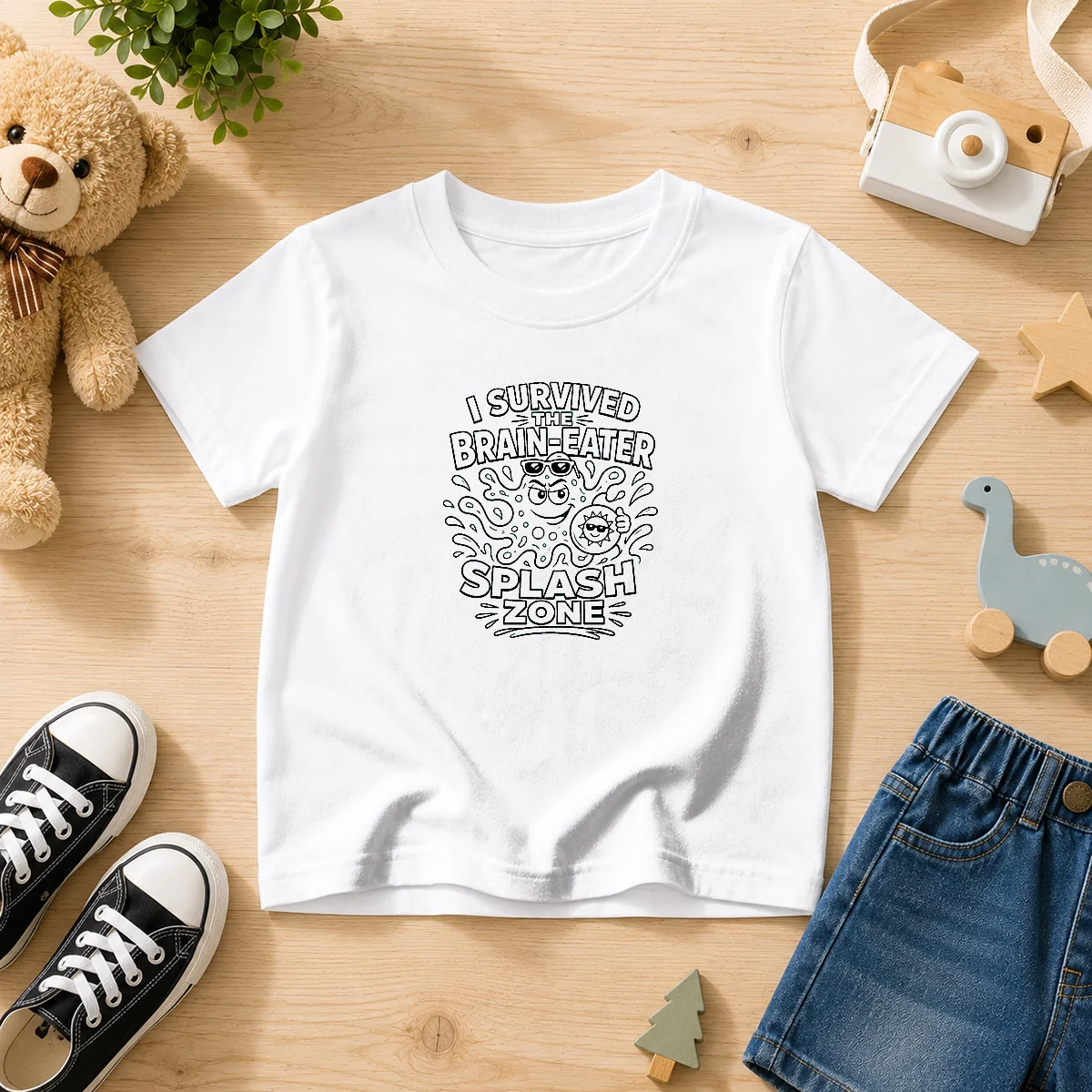 Awesome Brain Eater Splash Zone Line Art Copy Kids T-Shirt