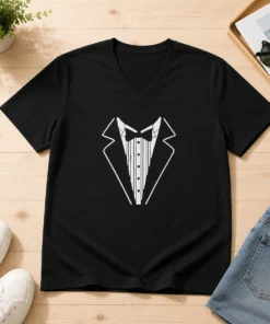 Funny Tuxedo Bow Tie Formal Suit Costume V-Neck Shirt