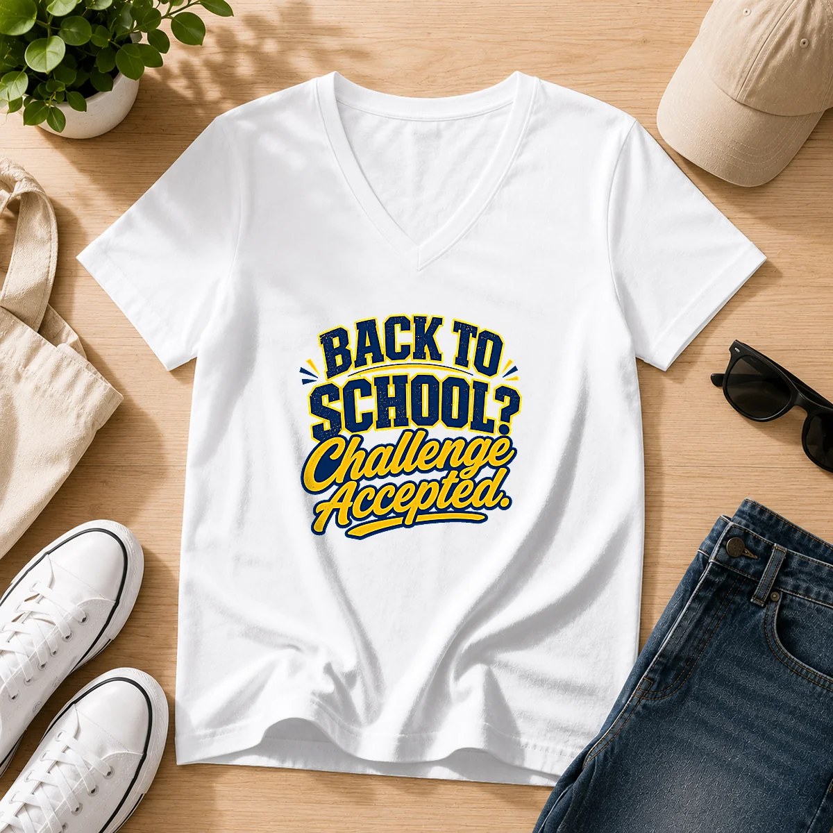 Good Back To School Challenge Accepted Vector V-Neck Shirt