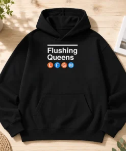 Good Flushing Queens L F G M New York Mets Baseball Hoodie in navy blue with front pocket and drawstring hood