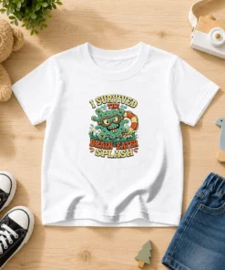 Good Vintage Brain Eater Splash Survivor Retro Copy Kids T Shirt featuring colorful retro graphic on a comfortable kid's short sleeve tee