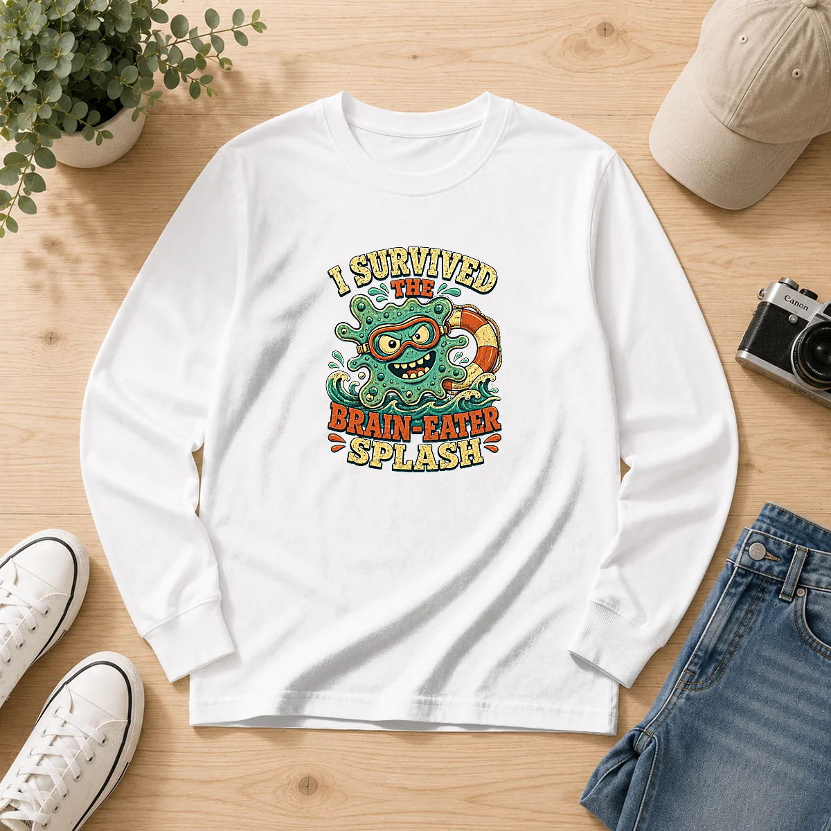Good Vintage Brain Eater Splash Survivor Retro Copy Long Sleeve Shirt