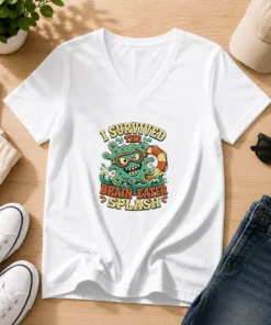 Good Vintage Brain Eater Splash Survivor Retro Copy V-Neck Shirt