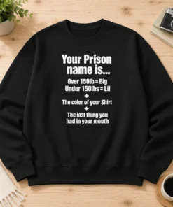 Good Your Prison Name Is The Last Thing You Had In Your Mouth sweater in black, featuring bold white text on front