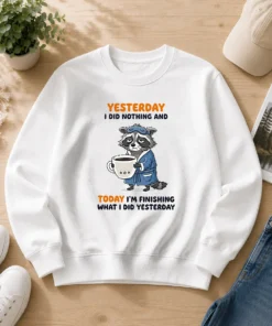Hot Raccoon Yesterday I Did Nothing And Today Im Finishing What I Did Yesterday Sweater