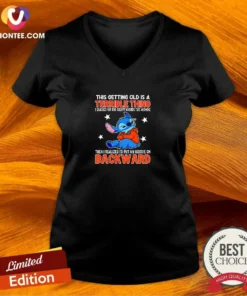 Hot Stitch This Getting Old Is A Terrible Thing I Blacked Out For Twenty Minutes This Morning black v neck shirt with white text