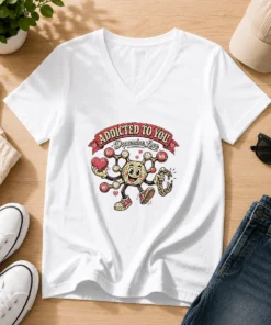 Official Dopamine Addicted To You Retro Distressed For Couples V-Neck Shirt
