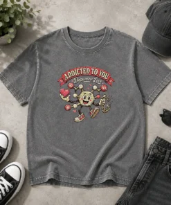 Official Dopamine Addicted To You Retro Distressed For Couples Washed T-Shirt