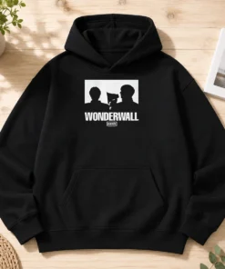 Official Wonderwall Oasis Silhouette Hoodie in black with front pouch pocket and adjustable drawstring hood