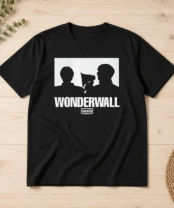 Official Wonderwall Oasis Silhouette t shirt featuring a classic crew neck and short sleeves in black