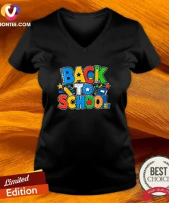Premium Exciting Back To School Silhouette For Students V-Neck Shirt