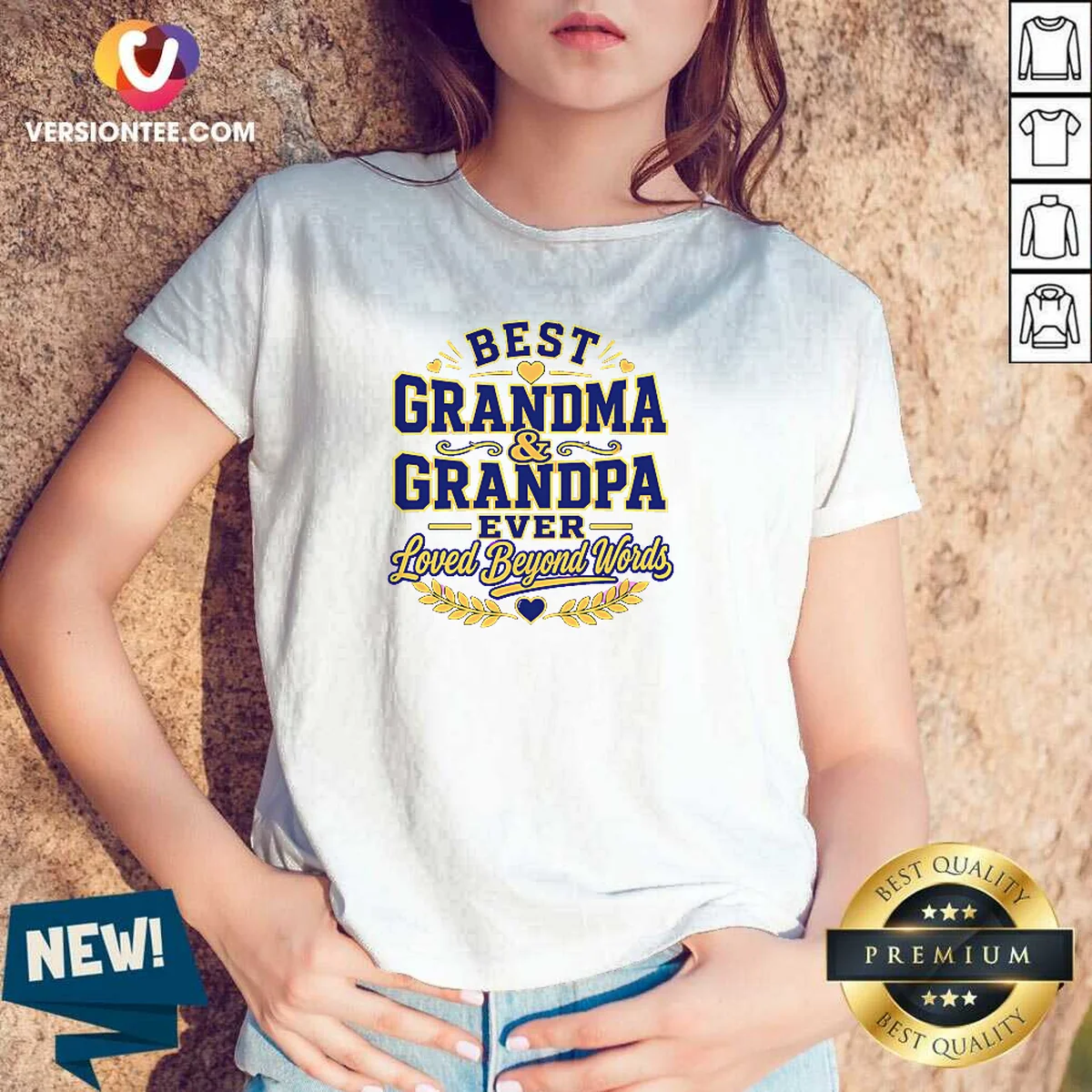 Pretty Grandparents Day Typography With Family Love Gratitude V-Neck Shirt