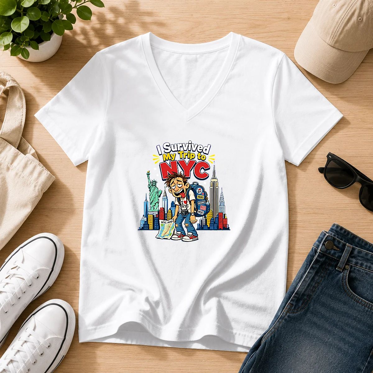 Top NYC Trip Survivor Vector V-Neck Shirt