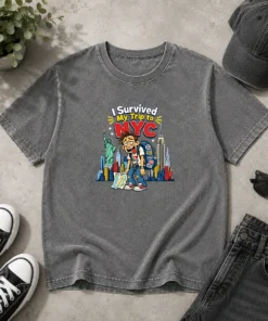 Top NYC Trip Survivor Vector printed on a soft washed t shirt with a classic fit