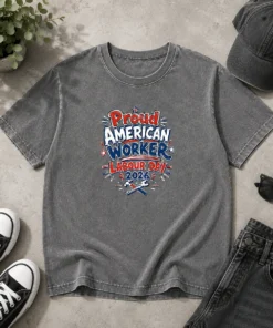 Awesome Labour Day Proud American Worker Doodle Washed T-Shirt