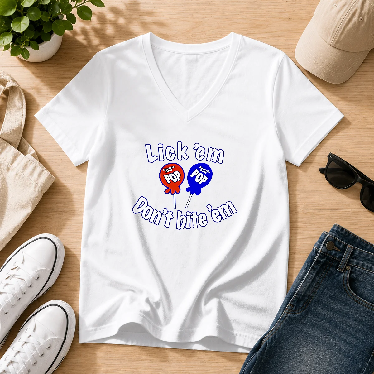 Good Tootsie Pop Candy Lick Em Don'T Bite 'Em V-Neck Shirt