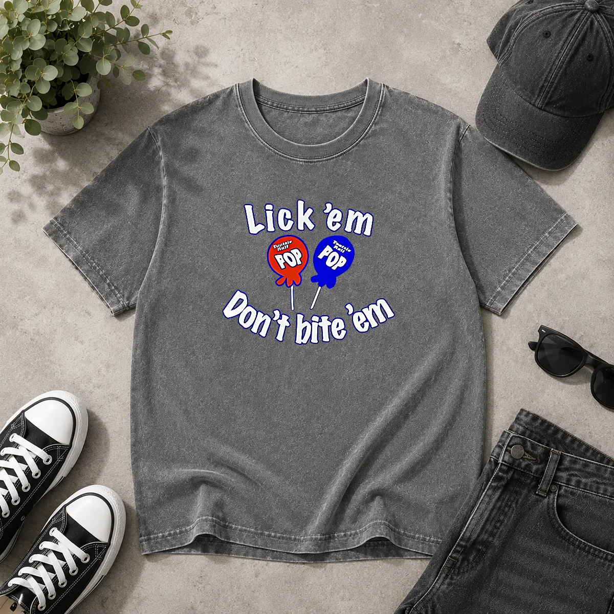 Good Tootsie Pop Candy Lick Em Don'T Bite 'Em Washed T-Shirt