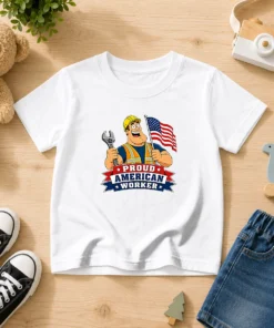 Hot Labour Day Patriotic Worker Cartoon Kids T-Shirt