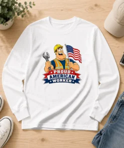 Hot Labour Day Patriotic Worker Cartoon Long Sleeve Shirt