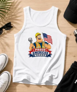 Hot Labour Day Patriotic Worker Cartoon Tank Top