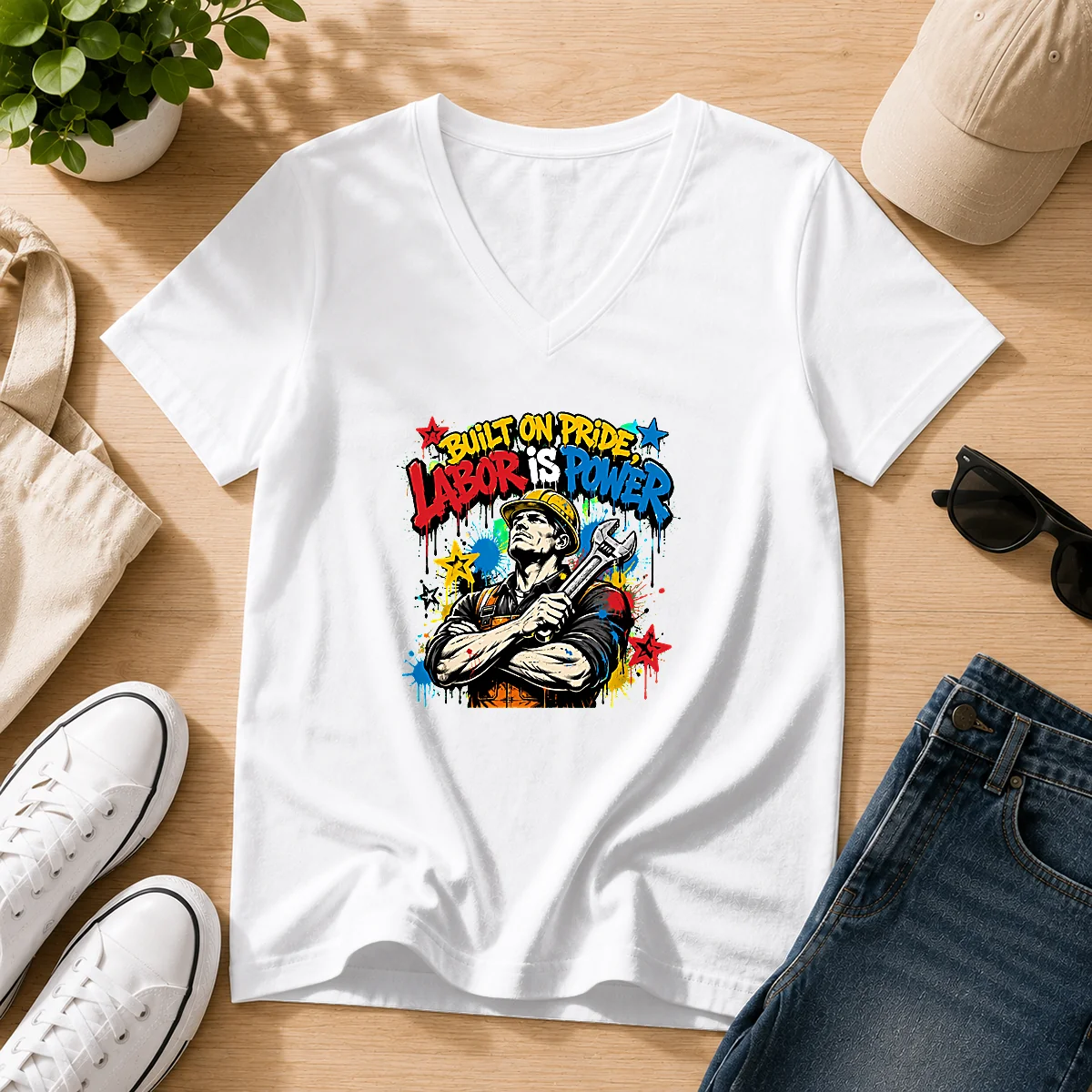 Nice Labor Day Pride Graffiti For Workers V-Neck Shirt