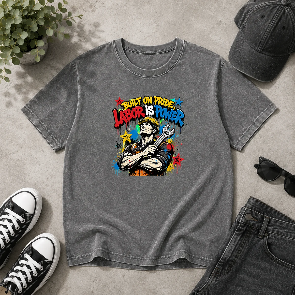 Nice Labor Day Pride Graffiti For Workers Washed T-Shirt