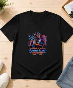 Nice Labour Day Proud American Worker Neon V-Neck Shirt