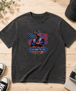 Nice Labour Day Proud American Worker Neon Washed T-Shirt