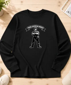 Nice Labour Day Proud American Worker Silhouette Long Sleeve Shirt