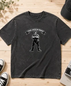Nice Labour Day Proud American Worker Silhouette Washed T-Shirt