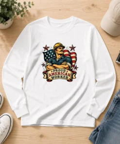 Nice Labour Day Proud American Worker Tattoo Long Sleeve Shirt