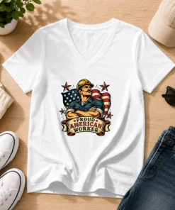 Nice Labour Day Proud American Worker Tattoo V-Neck Shirt