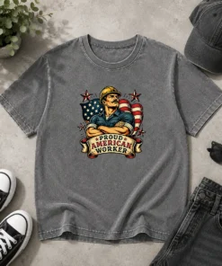 Nice Labour Day Proud American Worker Tattoo Washed T-Shirt