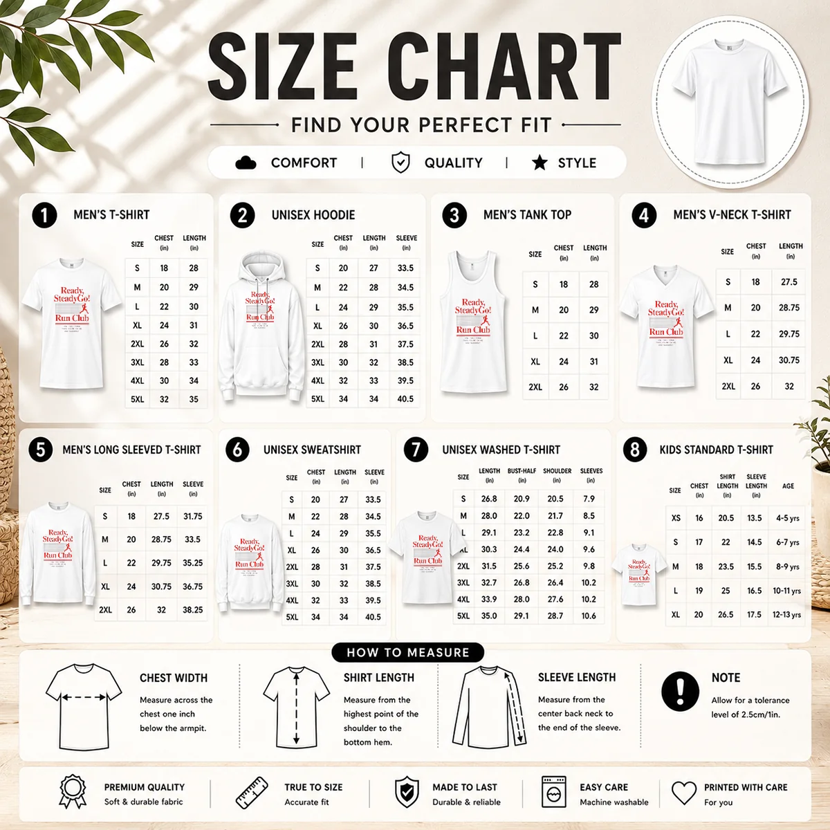 Official Ready Steadygo Run Club Running Size Chart Size chart for Official Ready Steadygo Run Club Running with measurements in inches and cm to help choose the right fit