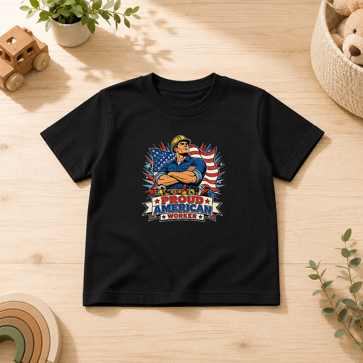 Original Labour Day Proud American Worker Pop Art Kids T-Shirt