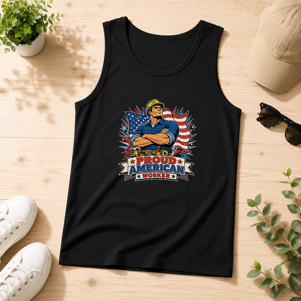 Original Labour Day Proud American Worker Pop Art Tank Top