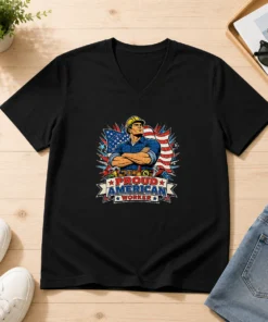 Original Labour Day Proud American Worker Pop Art V-Neck Shirt