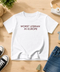 Original Worst Lesbian In Europe Funny Slogan LGBTQ Kids T-Shirt