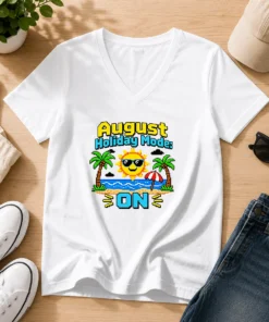 Premium August Holiday Pixel Vacation Mode (2) V-Neck Shirt