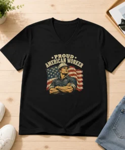 Premium Labour Day Proud American Worker Retro Distressed V-Neck Shirt