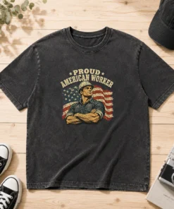 Premium Labour Day Proud American Worker Retro Distressed Washed T-Shirt