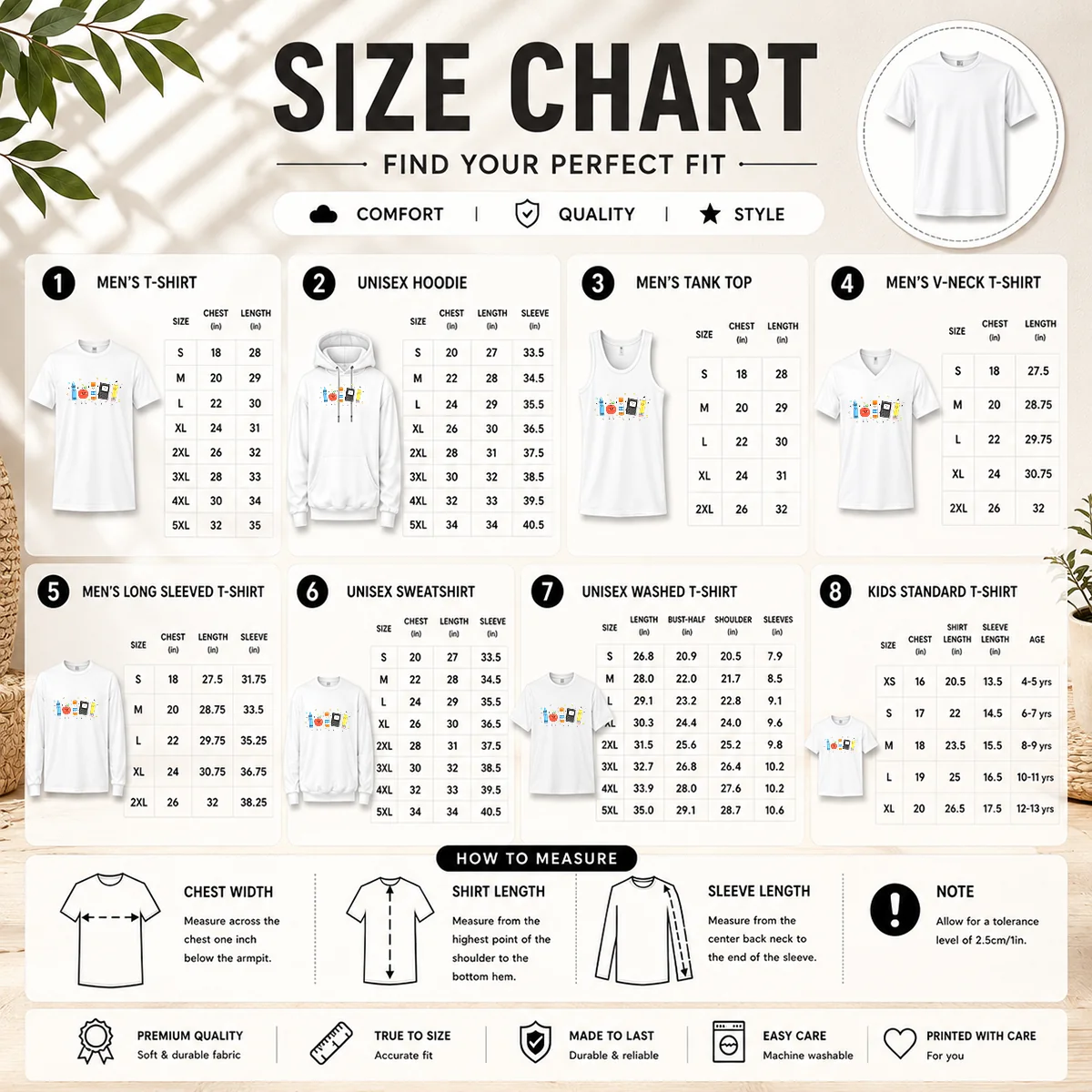 Premium Teacher Students Life Back To School Size Chart Size chart for Premium Teacher Students Life Back To School with measurements in inches and cm to help choose the right fit
