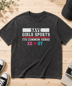Pretty Save Girls Sports Common Sense Statement Washed T-Shirt