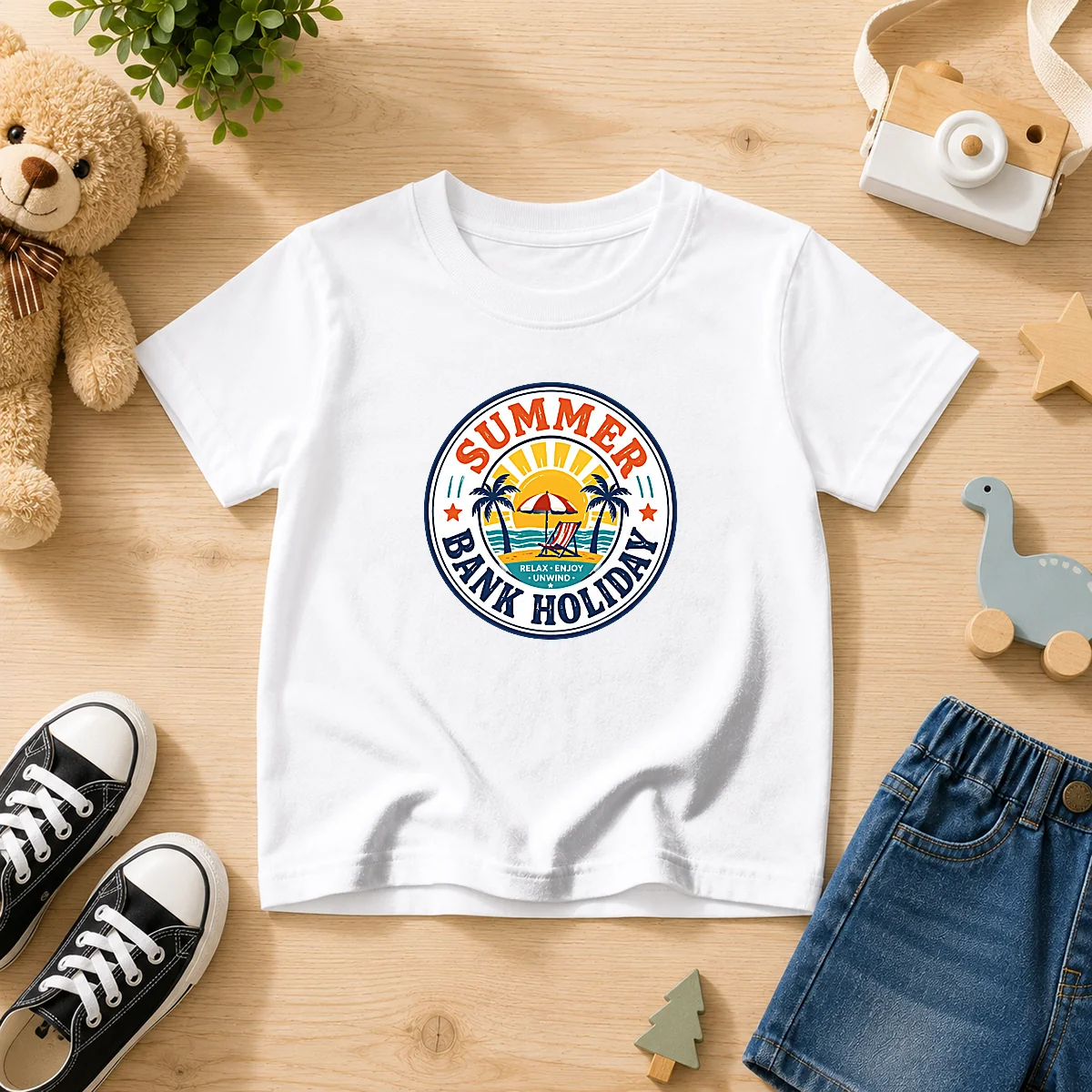 Pretty Vintage Badge Summer Bank Holiday Relax Enjoy Unwind Kids T-Shirt