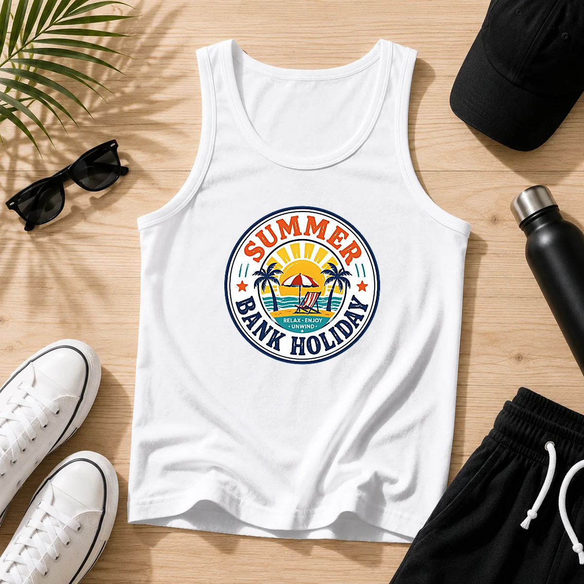 Pretty Vintage Badge Summer Bank Holiday Relax Enjoy Unwind Tank Top